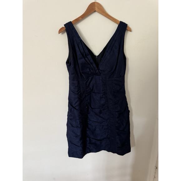 Nanette Lepore Dress 12 Dark Blue Navy Sheath Cocktail Evening Ruched Evening - Picture 1 of 7